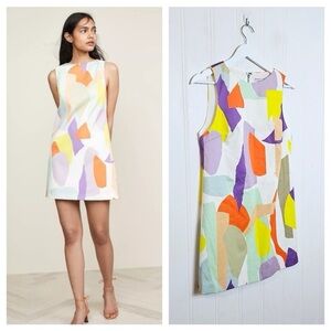 Alice + Olivia Dress Womens 4 Multicolor Abstract Print Sleeveless Shift Mini